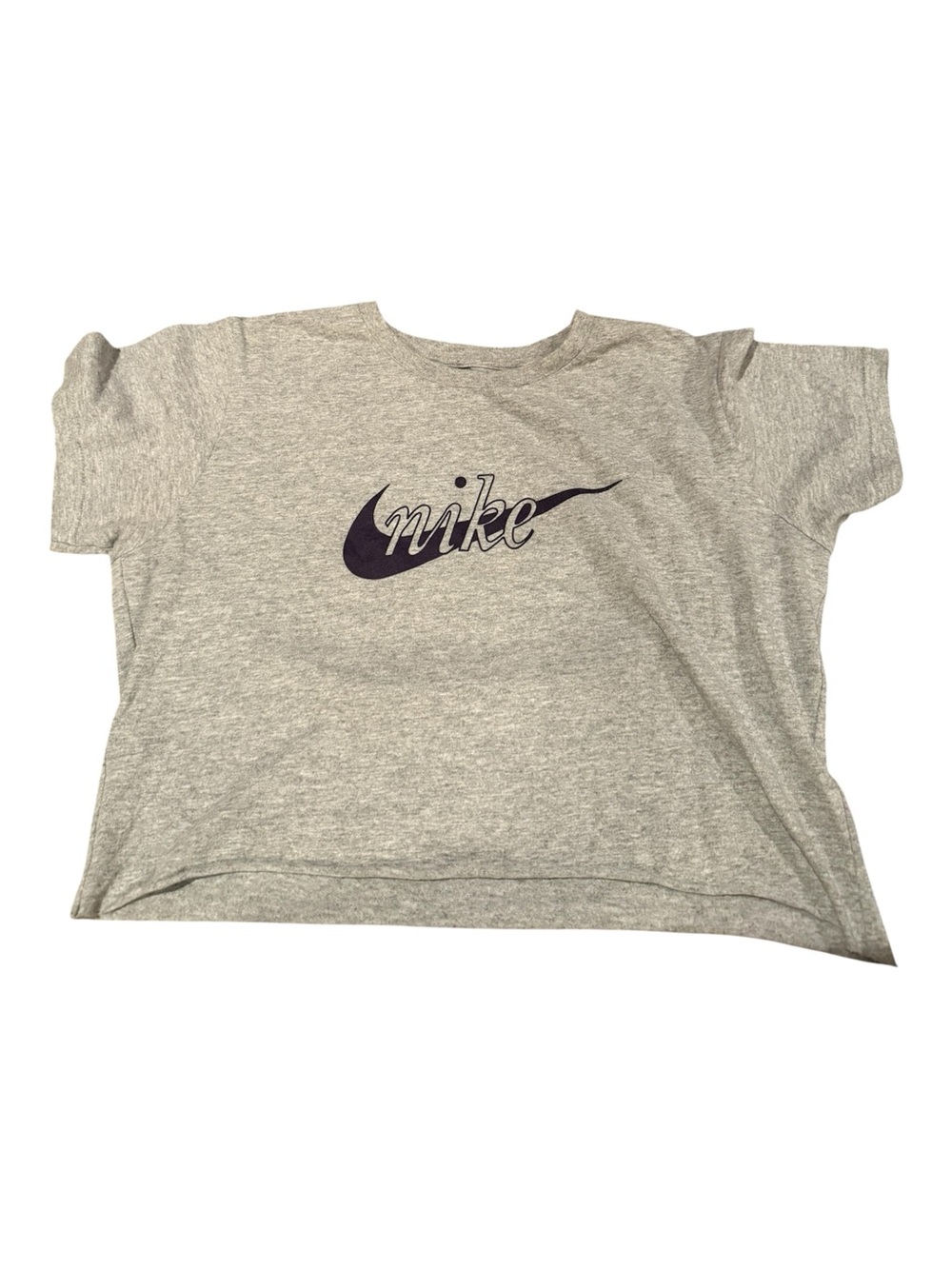 Nike Girls Gray Script Logo Short Sleeve Cropped T-Shirt Size Large
